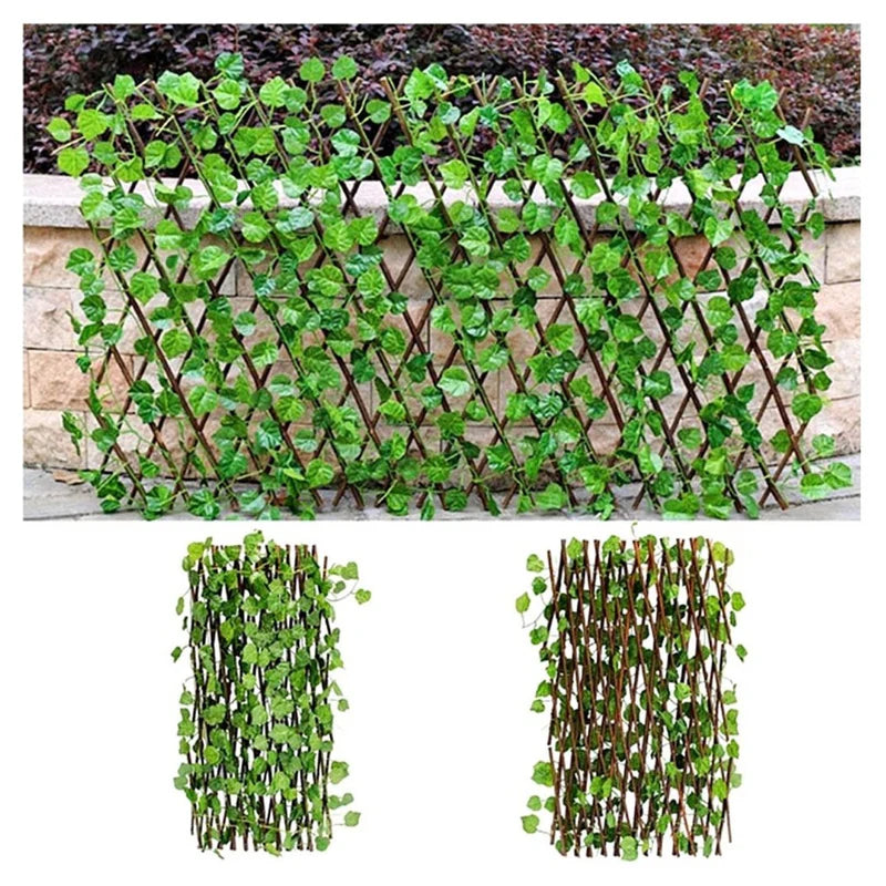 Gard decorativ artificial cu frunze, extensibil