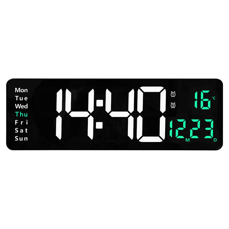 Ceas digital de perete cu afișaj LED mare 38.7cm – dată, temperatură, alarmă, ziua săptămânii, telecomandă inclusă
