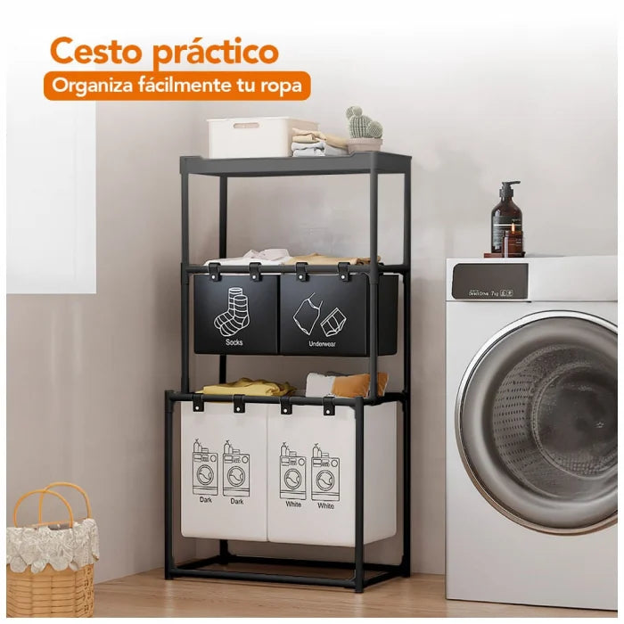 Cos de rufe metalic cu 3 nivele, 4 sectiuni, 124 x 57 x 44 cm