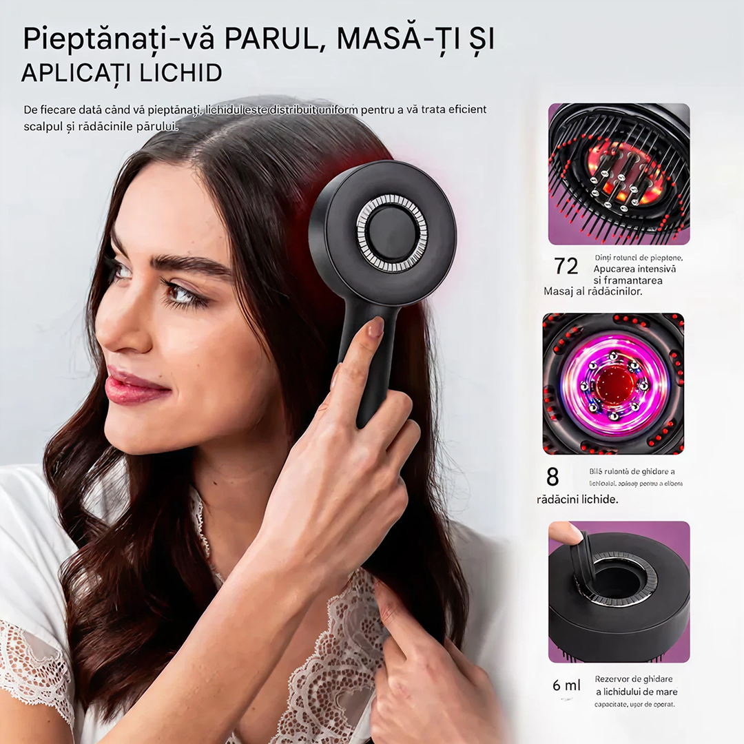 Perie Electrica Masaj Scalp 630nm LED Infrarosu,3 Moduri Masaj,Aplicator Ulei 6 ml