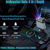 Incarcator auto retractabil 4-in-1 Fast Charge, 2 cabluri retractabile lightning & type-C, Iluminare RGB, proiectie stelara laser