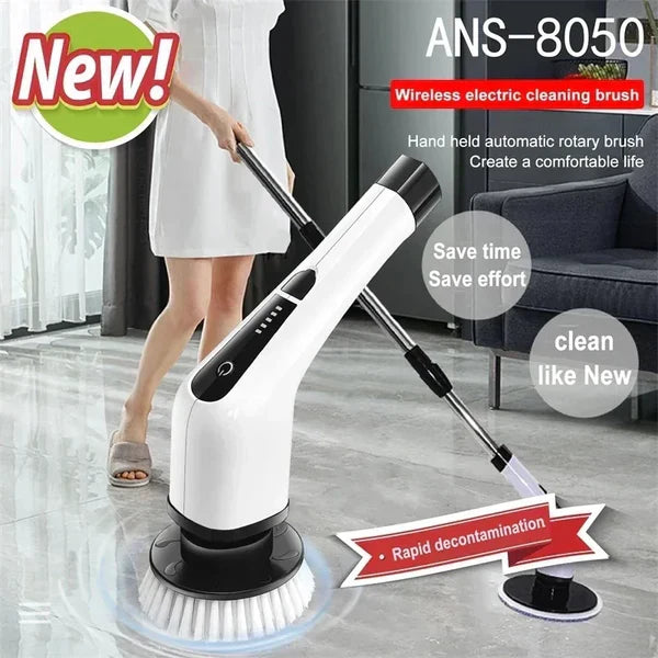 Perie electrică rotativă pentru curățenie – 9 capete, 450 RPM, 2 viteze, mâner extensibil și incărcare USB
