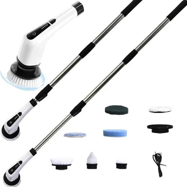 Perie electrică rotativă pentru curățenie – 9 capete, 450 RPM, 2 viteze, mâner extensibil și incărcare USB