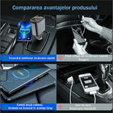 Incarcator auto retractabil 4-in-1 Fast Charge, 2 cabluri retractabile lightning & type-C, Iluminare RGB, proiectie stelara laser