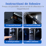 Compresor portabil 150 PSI (10,3 bar), afisaj digital LCD, lanterna LED, baterie 4000 mAh