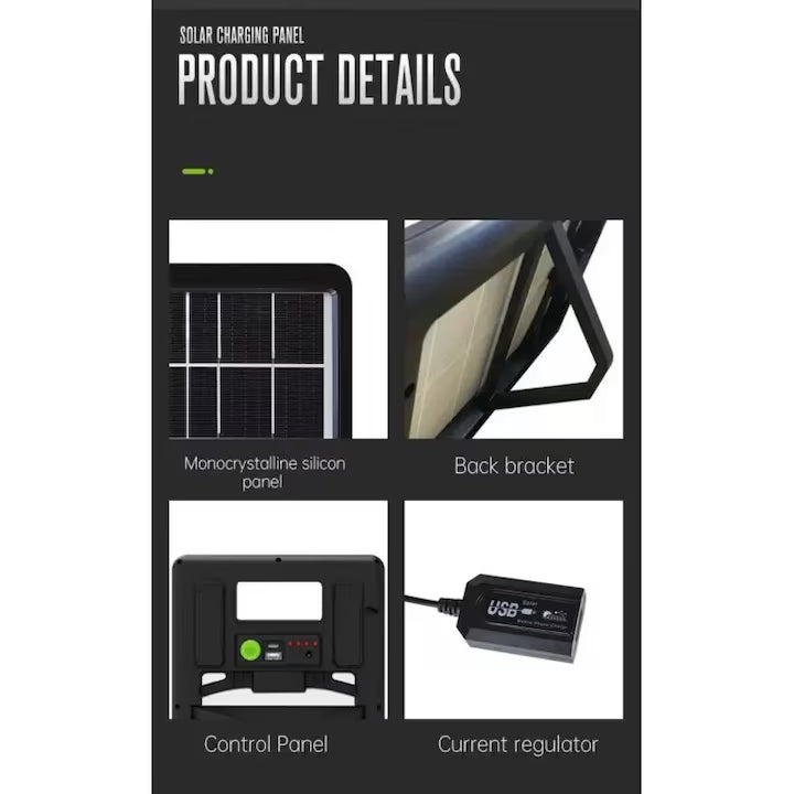 Panou solar 15W cu acumulator 1200mAh, GD-100S, portabil, cu mufe pentru incarcare devide-uri, 29x19cm, negru