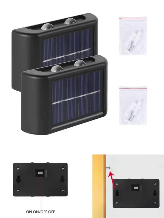 Set 4 x Lampa de perete, lumina solara cu 4 Leduri, pentru exterior, senzor de miscare