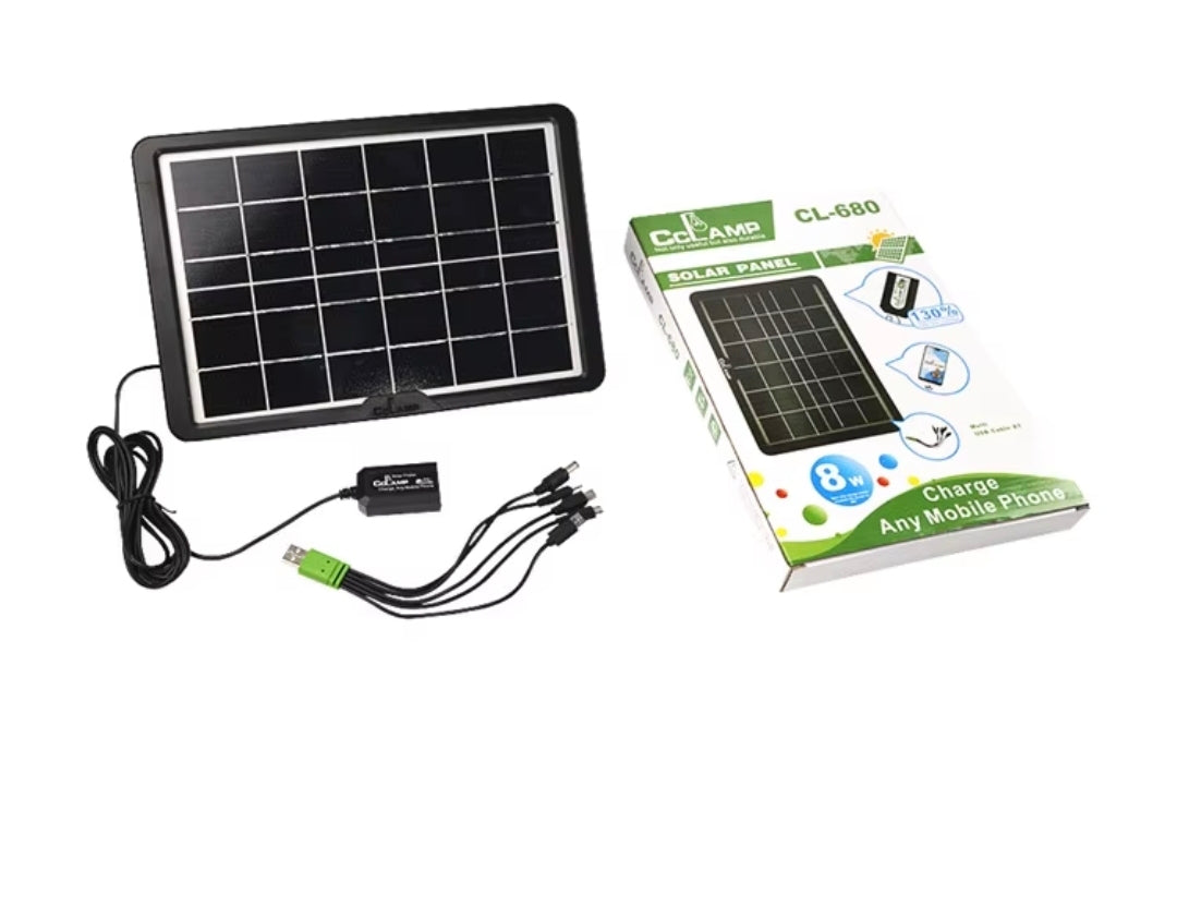 Panou Solar Portabil, Putere 8W, Tensiune 6V, IP65, Cablu cu Mufe 5 in 1