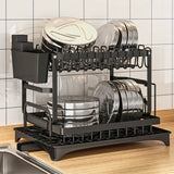 Scurgator vase, cu suport pentru tacamuri si pahare, design compact, negru, dimensiuni: 42 x 29 x 29 cm