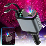Incarcator auto retractabil 4-in-1 Fast Charge, 2 cabluri retractabile lightning & type-C, Iluminare RGB, proiectie stelara laser