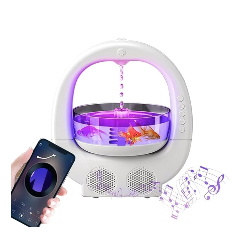 Umidificator multifunctional, bol pentru pesti, picatura de apa, boxa bluetooth, difuzor de aroma, 6 culori RGB, pentru relaxare